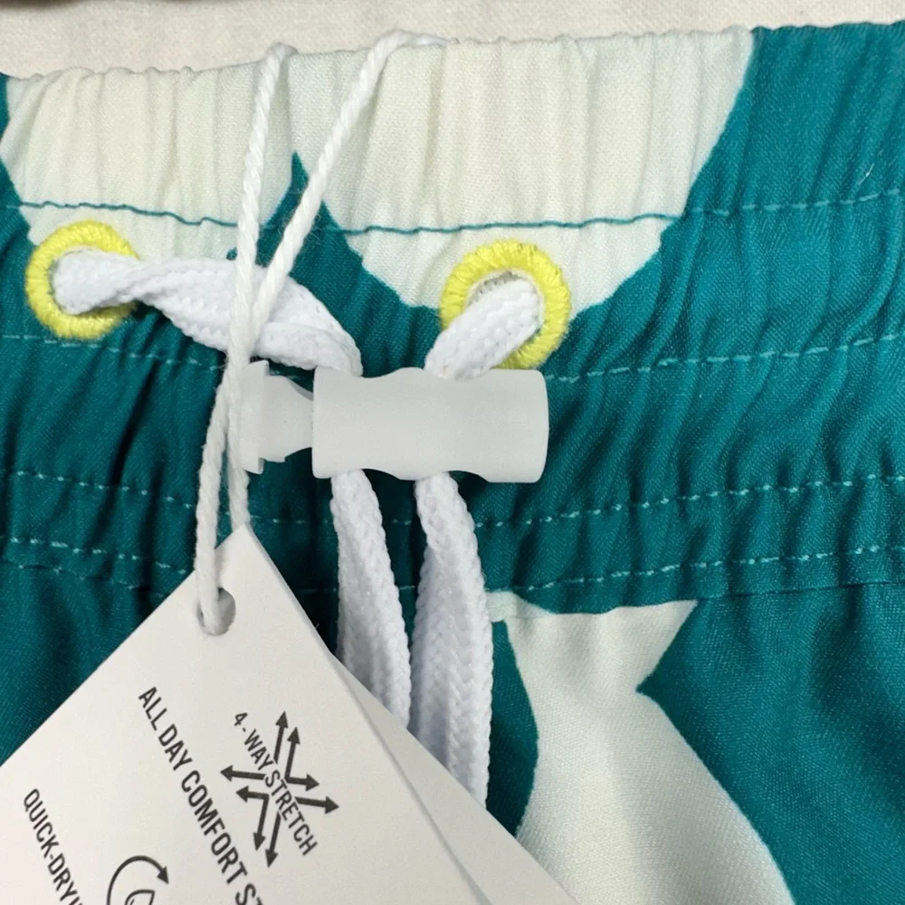 SC Sovereign SVRN Code Retro Teal Green Floral Print‎ Swim Trunks Mens Size M